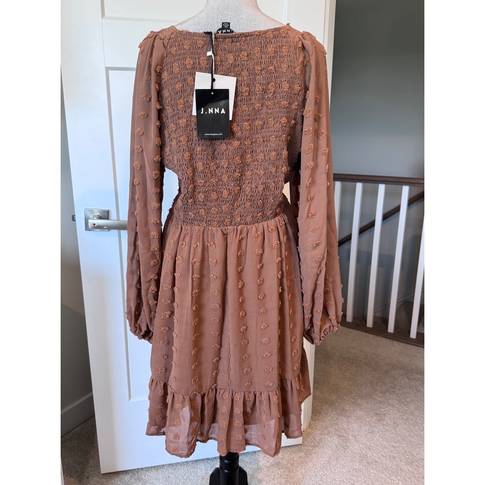 J.NNA Swiss Dot Smocked Empire Waist Mini Dress Terracotta Mauve Plus 3XL NEW - Picture 5 of 7
